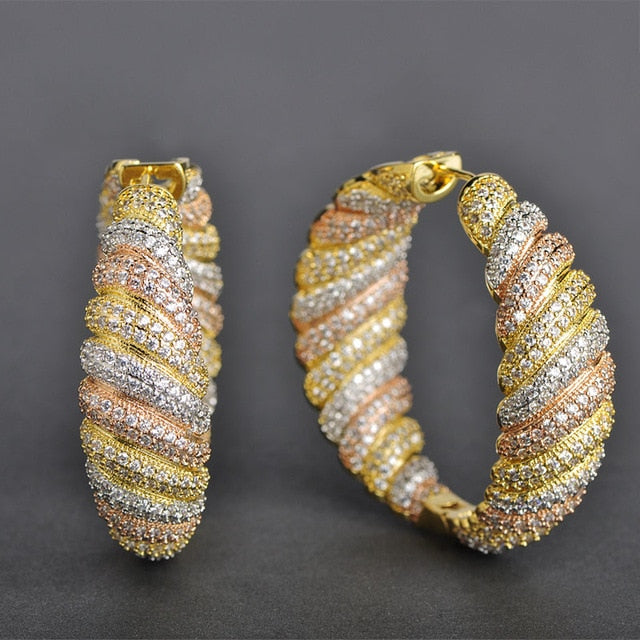 Dazz Luxury Large Drop Earrings 23G Full Rhinestones Zircon