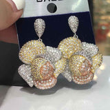 Dazz Luxury Tricolor Flower Dubai Cz Zircon Indian Bridal Gold Color Dangle Earring