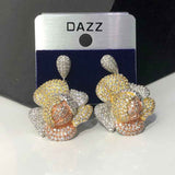 Dazz Luxury Tricolor Flower Dubai Cz Zircon Indian Bridal Gold Color Dangle Earring