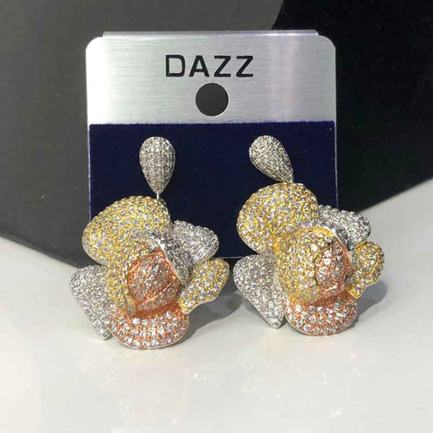 Dazz Luxury Tricolor Flower Dubai Cz Zircon Indian Bridal Gold Color Dangle Earring