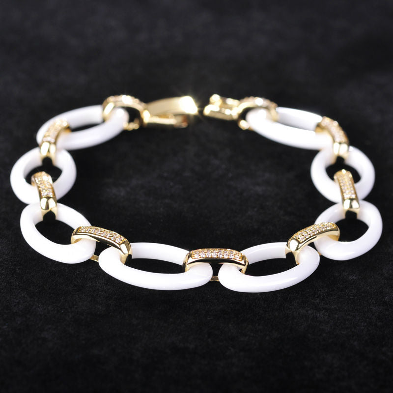 Dazz Luxury White Oval Ceramic Bangle Bracelet
