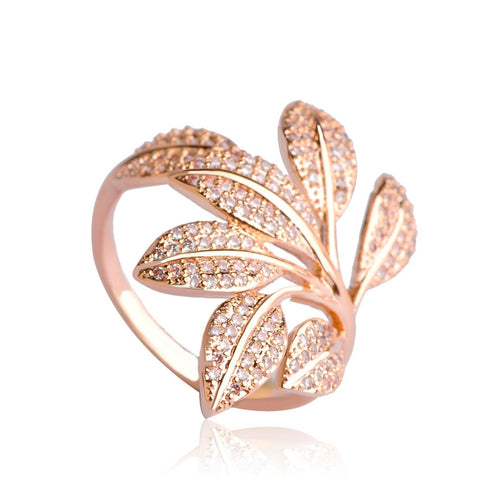 Dazz Micro Pave Cubic Zircon Rings Gold Color Soft Copper Women Wide Rin