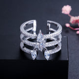 Dazz NEW Unique Fashion Silver Ring AAA Zircon Multi Layer Hollow Out Adjustable Jewelry