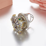 Dazz S925 Silver Rings luxury Carousel Hand-Inlaid Zircon Cute Romantic Ring