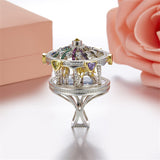 Dazz S925 Silver Rings luxury Carousel Hand-Inlaid Zircon Cute Romantic Ring