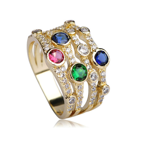 Dazz Shining Zircon Copper Gold Silver Color Ring