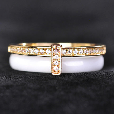 Dazz Simple Black White Ceramic Zircon Rings