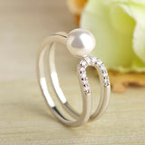 Dazz Simulated Pearl Wedding Thin Copper Ring