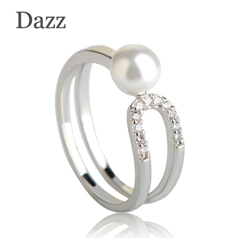 Dazz Simulated Pearl Wedding Thin Copper Ring