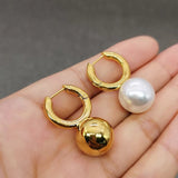 Designer Jewelry Fashion Big Round Pearl Drop Earrings High Quality Gold Dangle Earrings