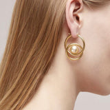 Big Round Pearl Drop Gold Dangle Earrings