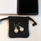 Designer Jewelry Fashion Big Round Pearl Drop Silver Dangle Earrings