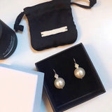 Designer Jewelry Fashion Big Round Pearl Drop Silver Dangle Earrings