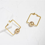 Designer Jewelry Big Square Pearl Gold Dangle Geometry Drop Earrings