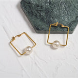 Designer Jewelry Big Square Pearl Gold Dangle Geometry Drop Earrings