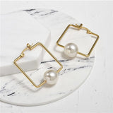 Designer Jewelry Big Square Pearl Gold Dangle Geometry Drop Earrings