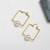 Designer Jewelry Big Square Pearl Gold Dangle Geometry Drop Earrings