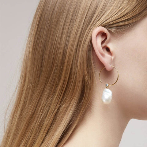 Designer Jewelry Fashion Irregular Pearl Gold Color Dangle Earrings