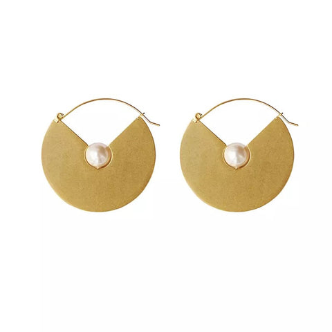 Round Pearl Tassel Earrings Vintage Gold Color Big Dangle Earrings