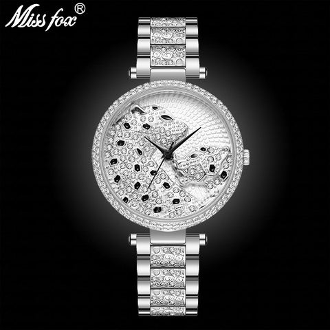 Leopard Stainless Steel Waterproof Quartz Gold Silver Wrist Watch