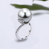 Rose gold /white ring with big grey pearl Beautiful Leaf Ring