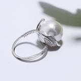 Rose gold /white ring with big grey pearl Beautiful Leaf Ring