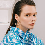 Bowknot Big Dangle Drop Pearl Statement Earrings