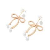 Bowknot Big Dangle Drop Pearl Statement Earrings