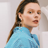 Bowknot Big Dangle Drop Pearl Statement Earrings