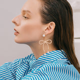 Bowknot Big Dangle Drop Pearl Statement Earrings