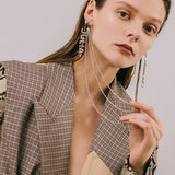 Silvery Color Big Dangle Drop Long multi - chain Letter Rhinestone Statement Earrings