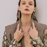 Silvery Color Big Dangle Drop Long multi - chain Letter Rhinestone Statement Earrings