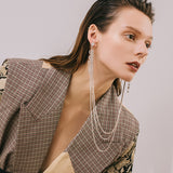 Silvery Color Big Dangle Drop Long multi - chain Letter Rhinestone Statement Earrings