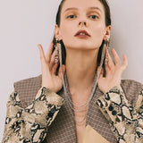 Silvery Color Big Dangle Drop Long multi - chain Letter Rhinestone Statement Earrings