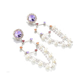 Purple Rhinestone Statement Drop Dangle Earrings