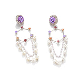 Purple Rhinestone Statement Drop Dangle Earrings