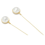 Big Pearl Long Golden Line Drop Dangle Statement Earrings