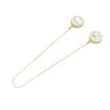 Big Pearl Long Golden Line Drop Dangle Statement Earrings