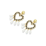 Golden Heart Shape Pearl Drop Dangle Statement Earrings