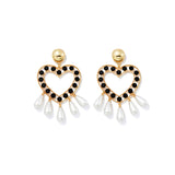 Golden Heart Shape Pearl Drop Dangle Statement Earrings