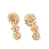 Big Golden Flowers Statement Tiny Rhinestone Decorate Drop Dangle Earrings