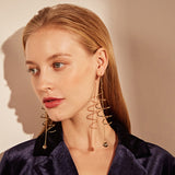 Creative Golden Minimalist Rotating Spiral Statement Drop Bead Dangle Earrings