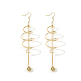 Creative Golden Minimalist Rotating Spiral Statement Drop Bead Dangle Earrings