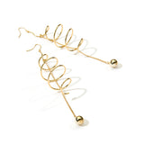 Creative Golden Minimalist Rotating Spiral Statement Drop Bead Dangle Earrings