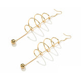 Creative Golden Minimalist Rotating Spiral Statement Drop Bead Dangle Earrings