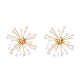 Golden Branch with Small Pearl Stud Creative Statement Earrings