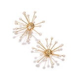 Golden Branch with Small Pearl Stud Creative Statement Earrings