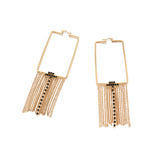 Golden Rectangle Tassel Big Statement Drop Dangle Earrings