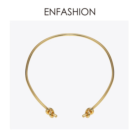EnFashion Couple Knot Gold Color Pendants Chokers Necklace