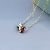 Enamel Glaze Christmas Small White Rabbit Clavicle Necklace